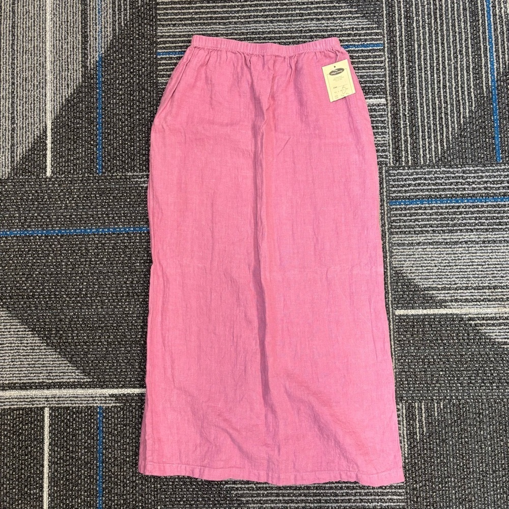 NWT Cut Loose Large Linen Maxi Skirt Pink Long Elastic Waist